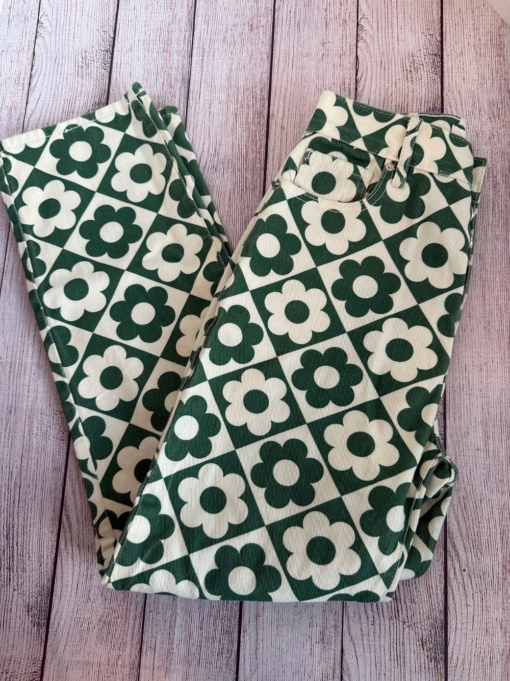 PacSun Eco Flower High Waisted Straight Leg Jeans Green 25